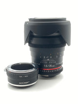 Samyang x nikon 35 mm T1.5 con adattatore e-mount Sony